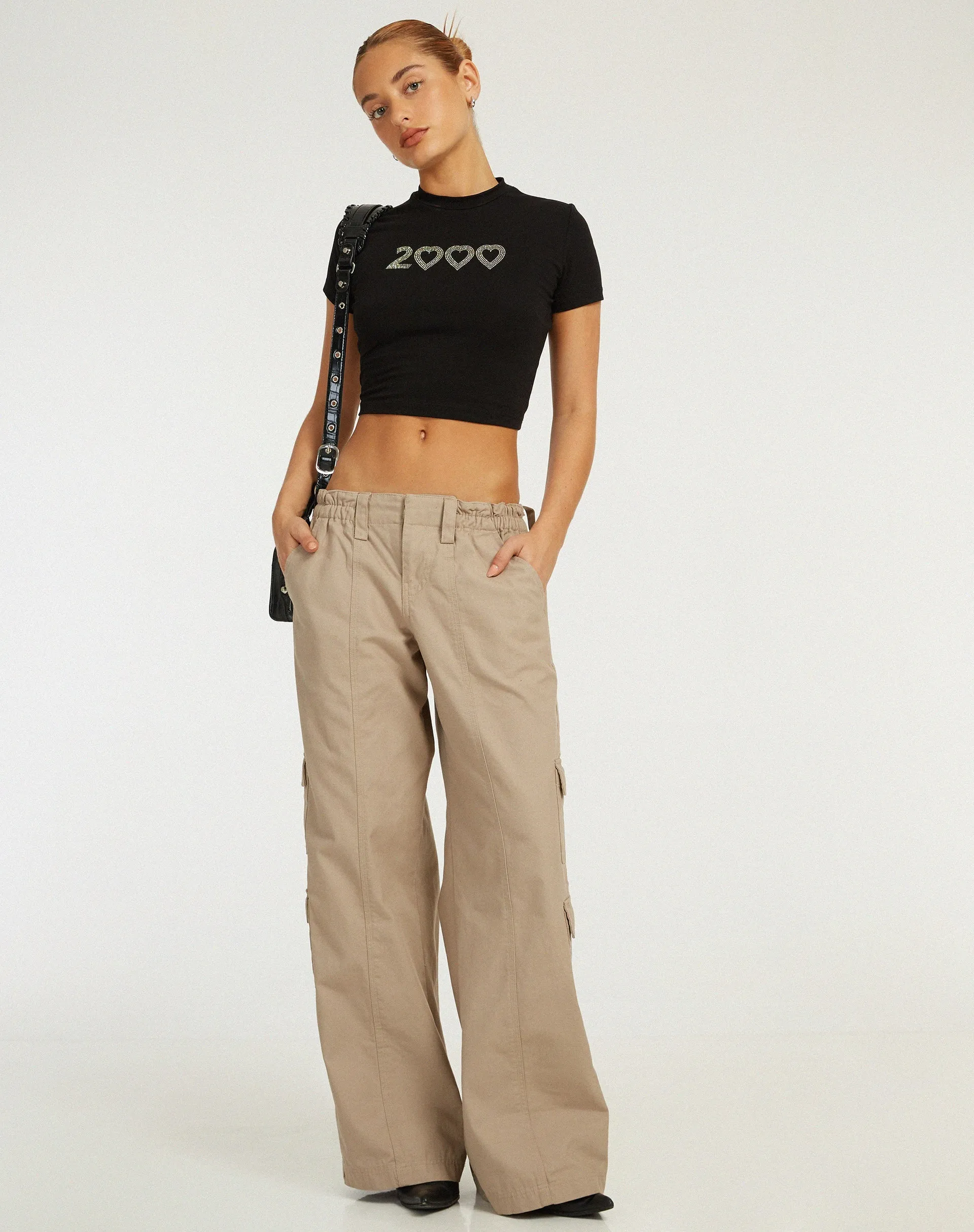 Surtila Crop Top in Black 2000 Hotfix Diamante sold by Motel Rocks product image thumbnail 3