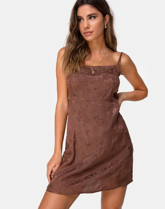 Boyasly Slip Dress in Satin Rose Chocolate sold by Motel Rocks