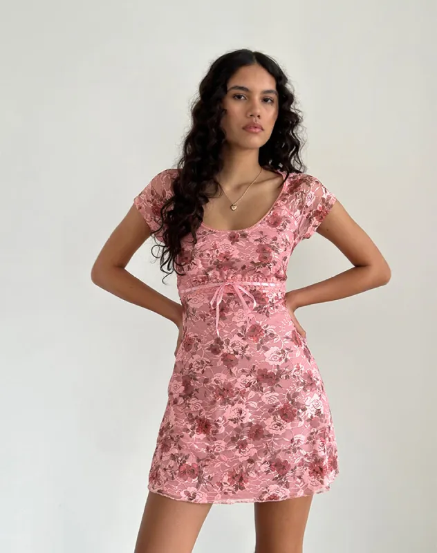Prinsa Dress in Pink Lace Floral Bloom made by Motel Rocks