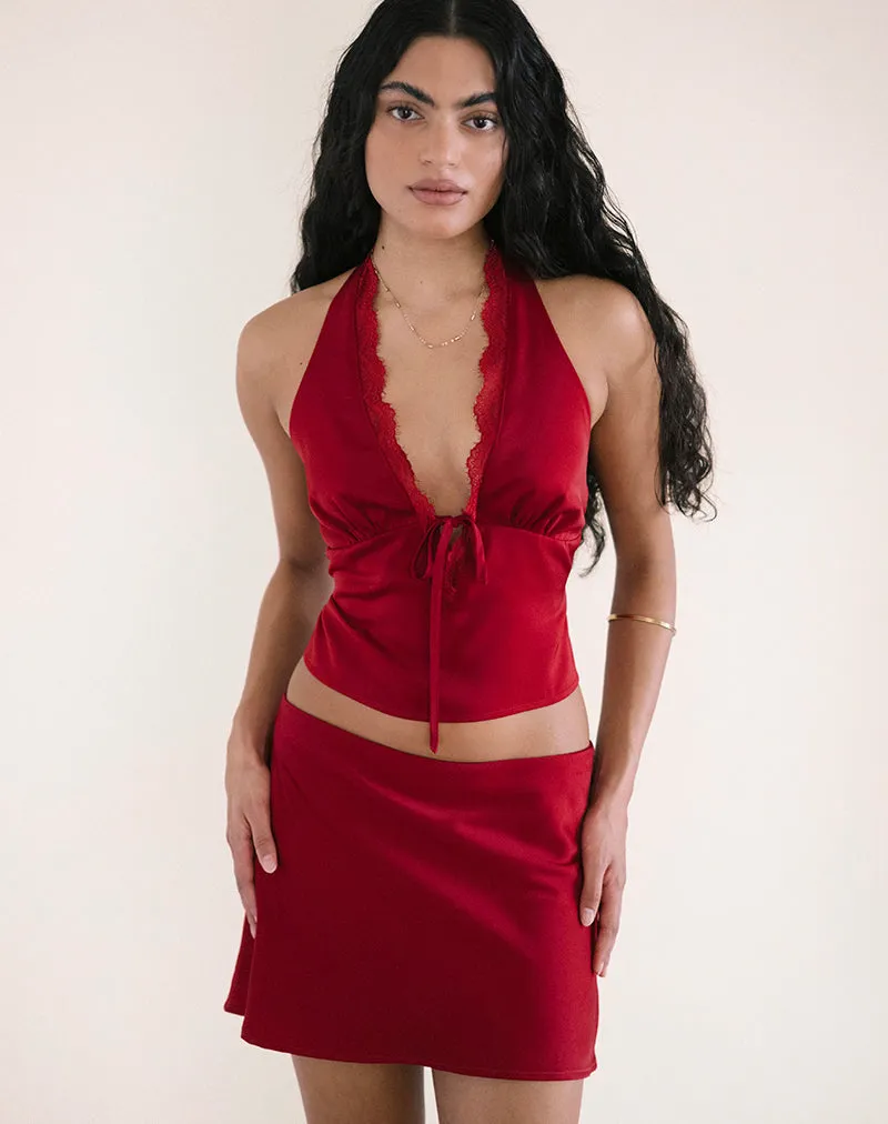 Nidya Aline Mini Skirt in Dark Red sold by Motel Rocks product image thumbnail 5