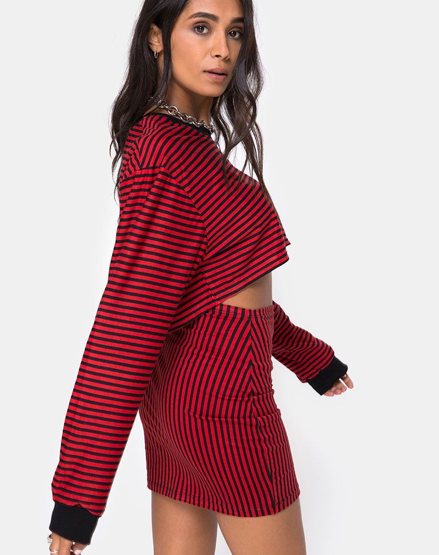 Goce Crop Top in Mini Stripe Red and Black sold by Motel Rocks product image thumbnail 3