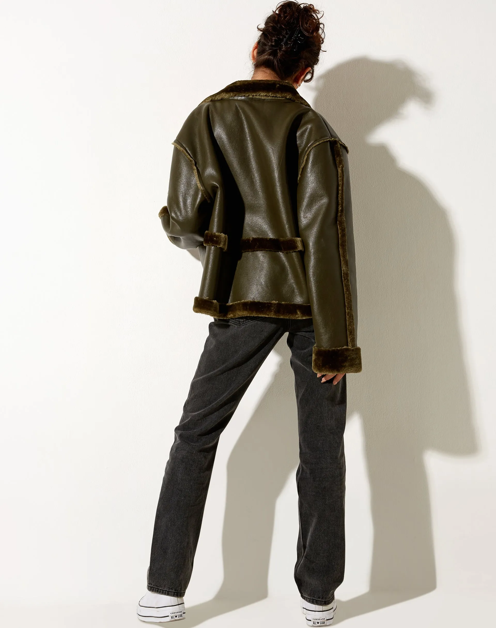 Dagna Jacket in PU Dark Olive sold by Motel Rocks product image thumbnail 4