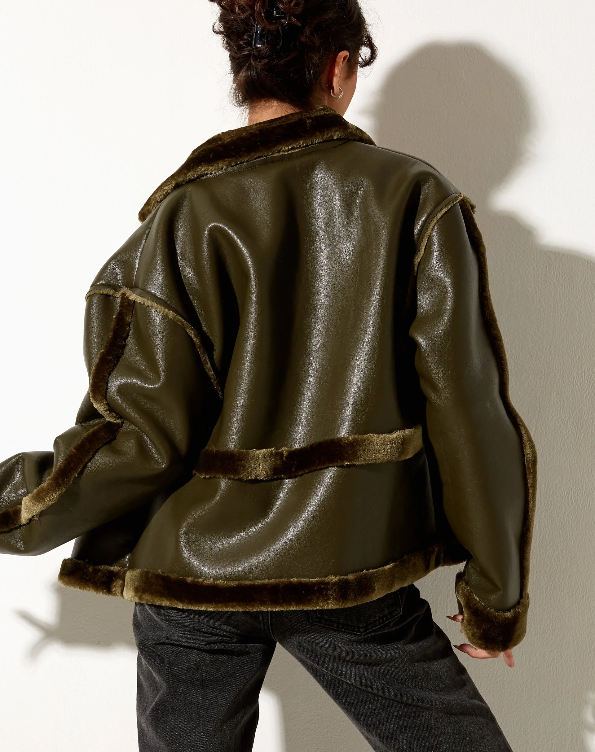 Dagna Jacket in PU Dark Olive sold by Motel Rocks product image thumbnail 2