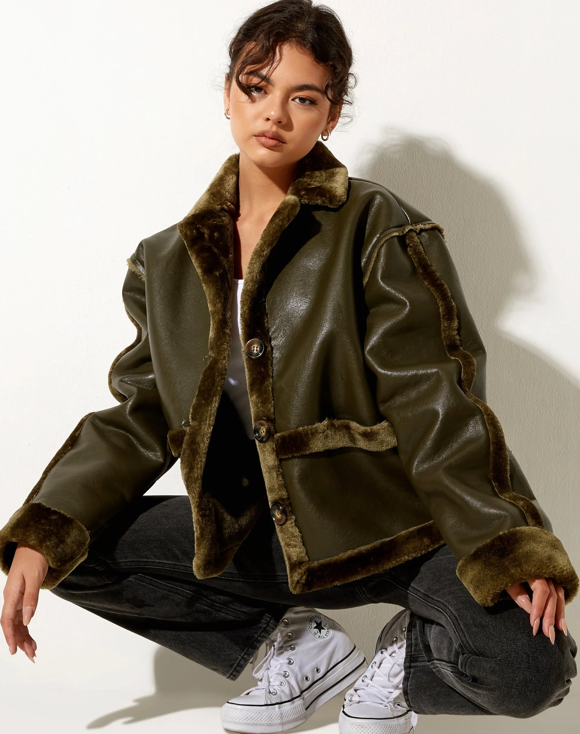 Dagna Jacket in PU Dark Olive sold by Motel Rocks product image thumbnail 3