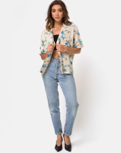 Hawaiian Shirt in Rose Blossom Blue sold by Motel Rocks