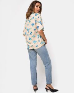 Hawaiian Shirt in Rose Blossom Blue sold by Motel Rocks