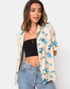 Hawaiian Shirt in Rose Blossom Blue sold by Motel Rocks