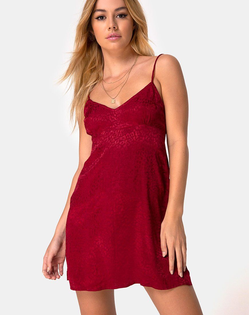 Rilia Slip Dress in Satin Cheetah Raspberry sold by Motel Rocks
