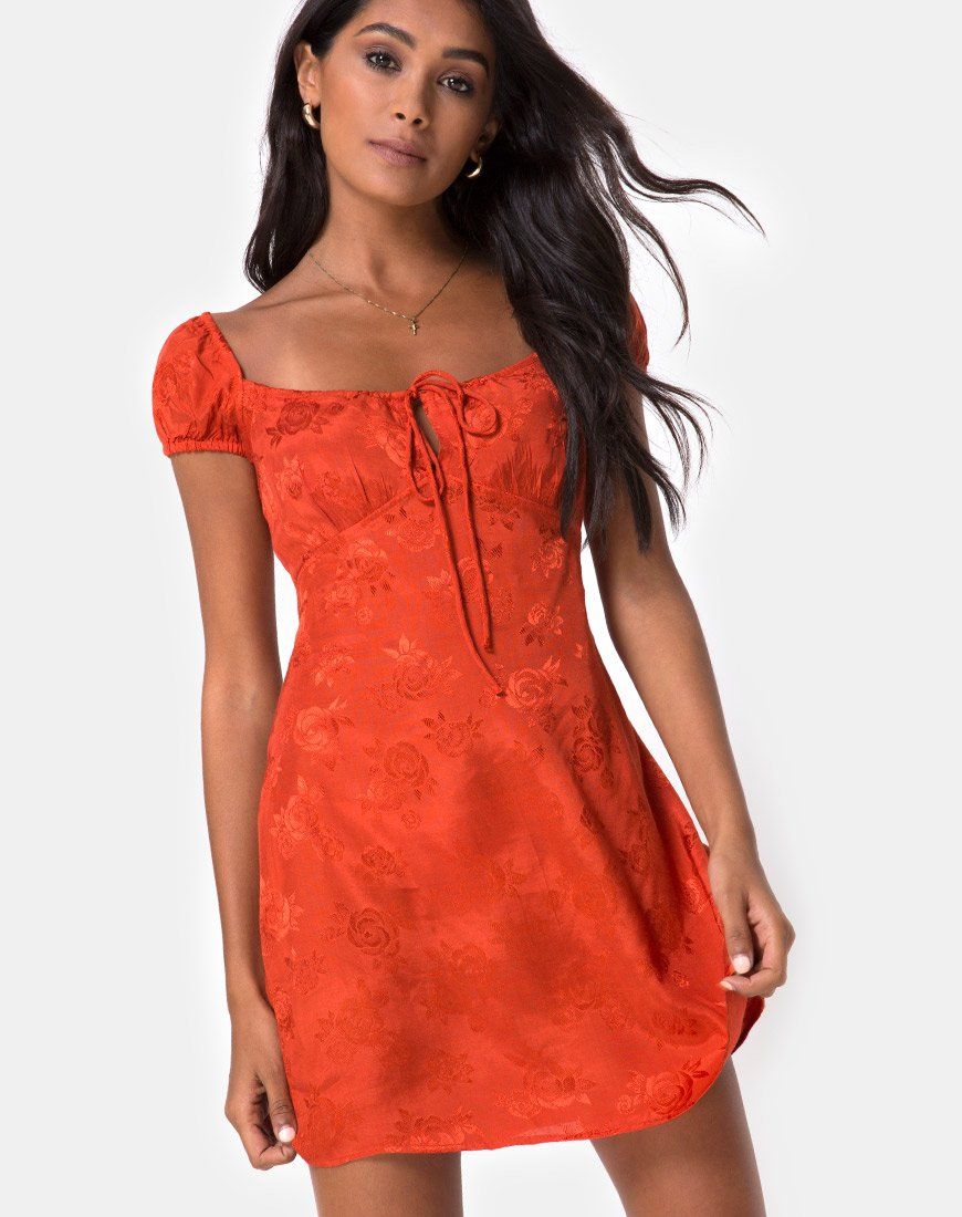 Gaval Mini Dress in Satin Rose Rust sold by Motel Rocks product image thumbnail 2