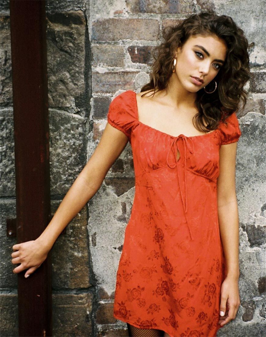 Gaval Mini Dress in Satin Rose Rust sold by Motel Rocks