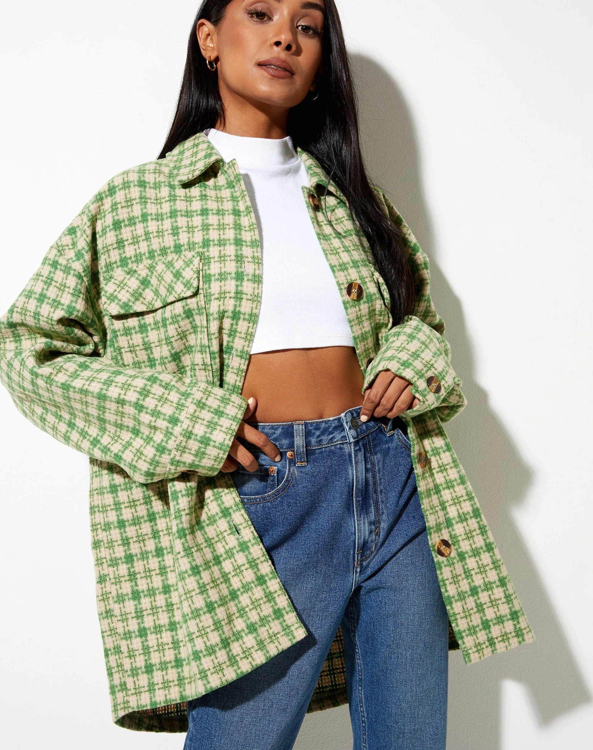 Marcella Shirt in Green and Cream Check sold by Motel Rocks product image thumbnail 4