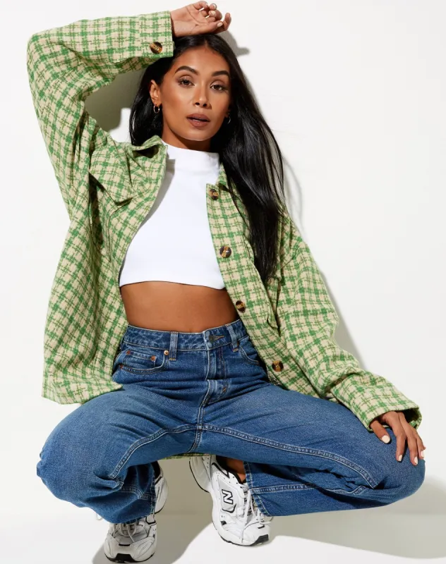Marcella Shirt in Green and Cream Check sold by Motel Rocks
