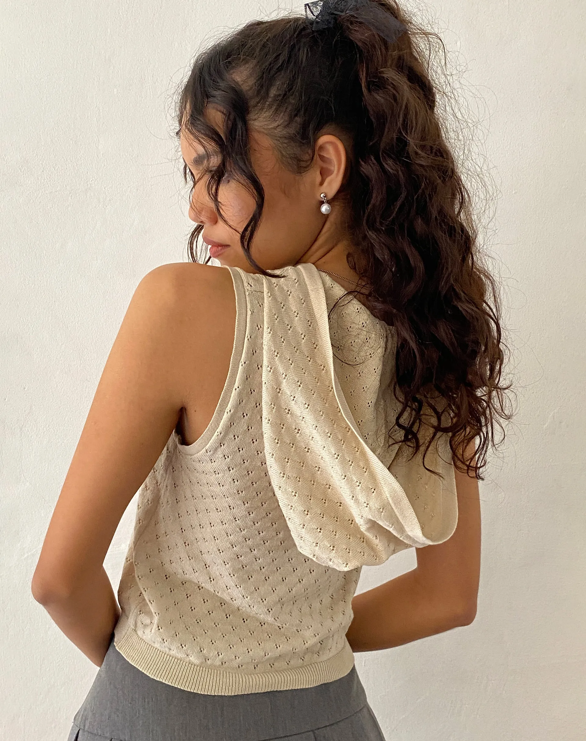 Kaede Hooded Vest Top in a Knitted Natural sold by Motel Rocks product image thumbnail 5