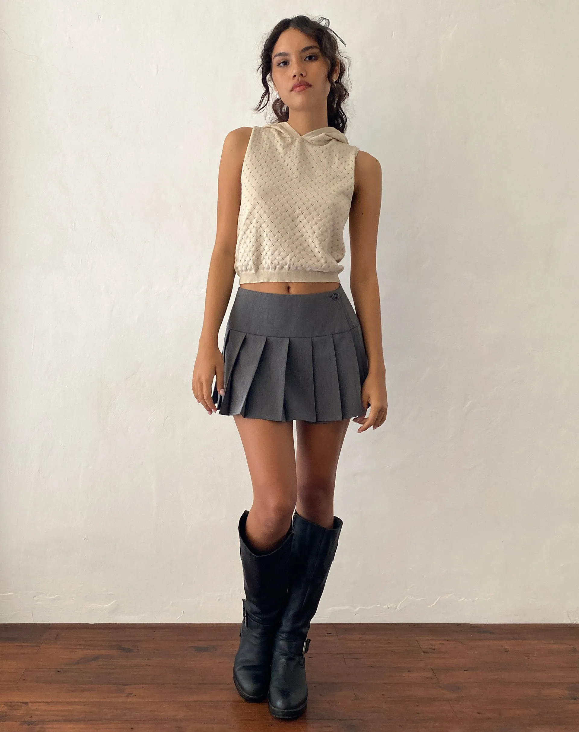 Kaede Hooded Vest Top in a Knitted Natural sold by Motel Rocks product image thumbnail 2