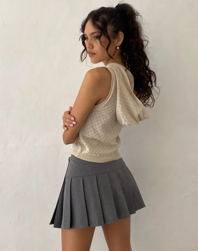Kaede Hooded Vest Top in a Knitted Natural sold by Motel Rocks
