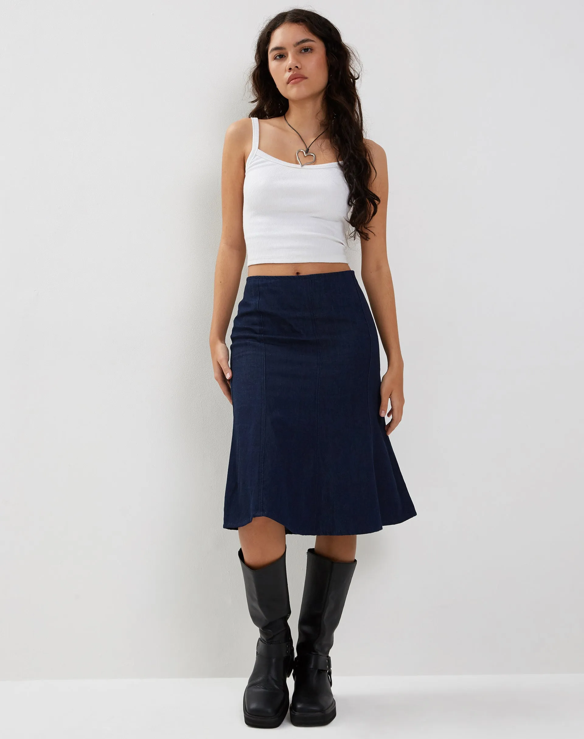 Eames Midi Skirt in Denim Indigo Blue sold by Motel Rocks product image thumbnail 3