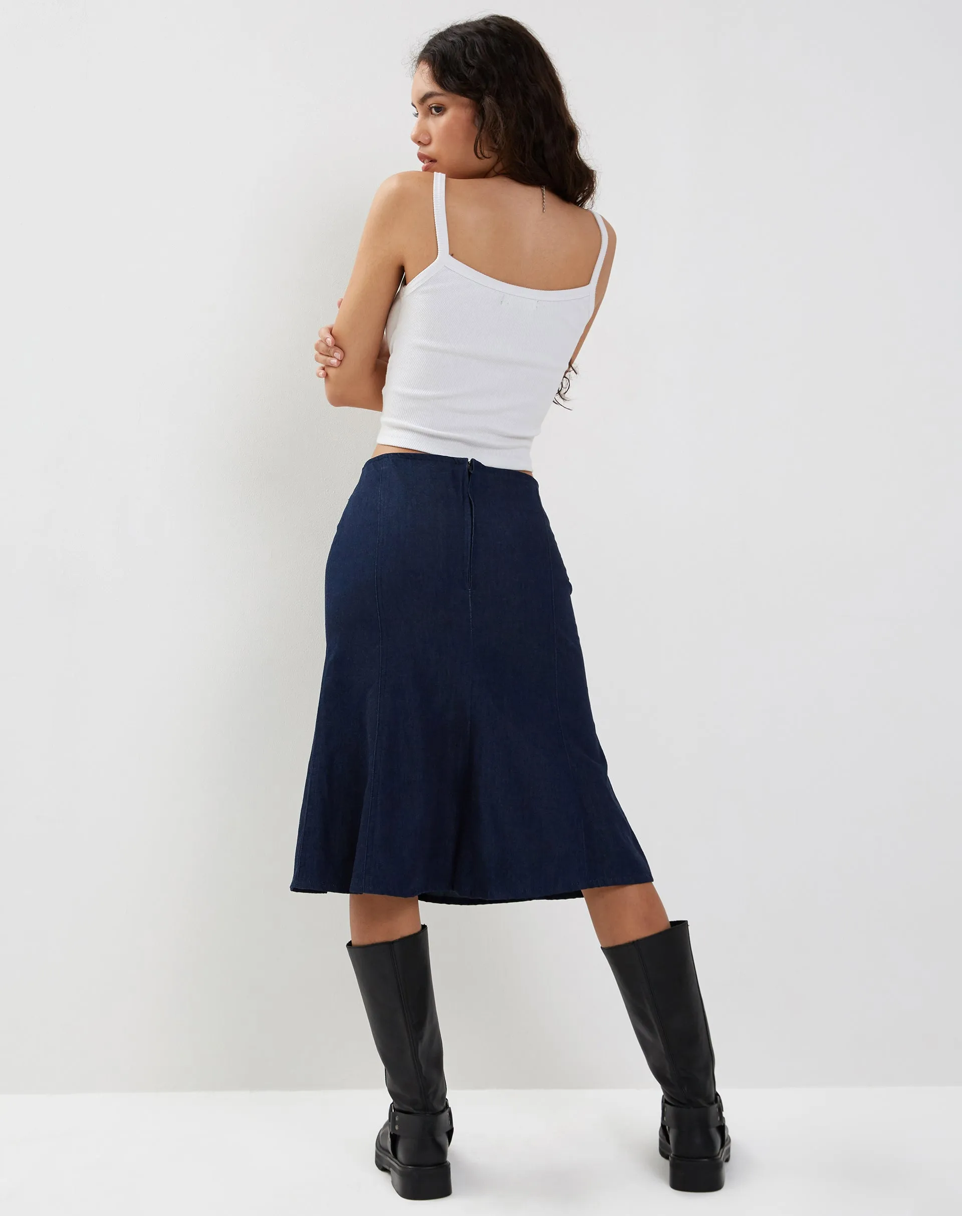 Eames Midi Skirt in Denim Indigo Blue sold by Motel Rocks product image thumbnail 2