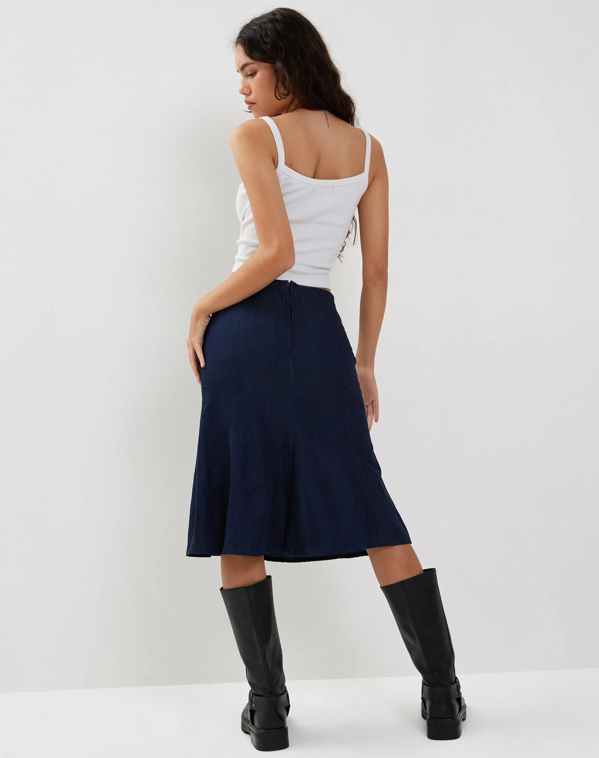 Eames Midi Skirt in Denim Indigo Blue sold by Motel Rocks product image thumbnail 4