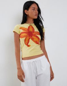 Tiona Baby Tee in Lemonade with Summer Flower Print sold by Motel Rocks