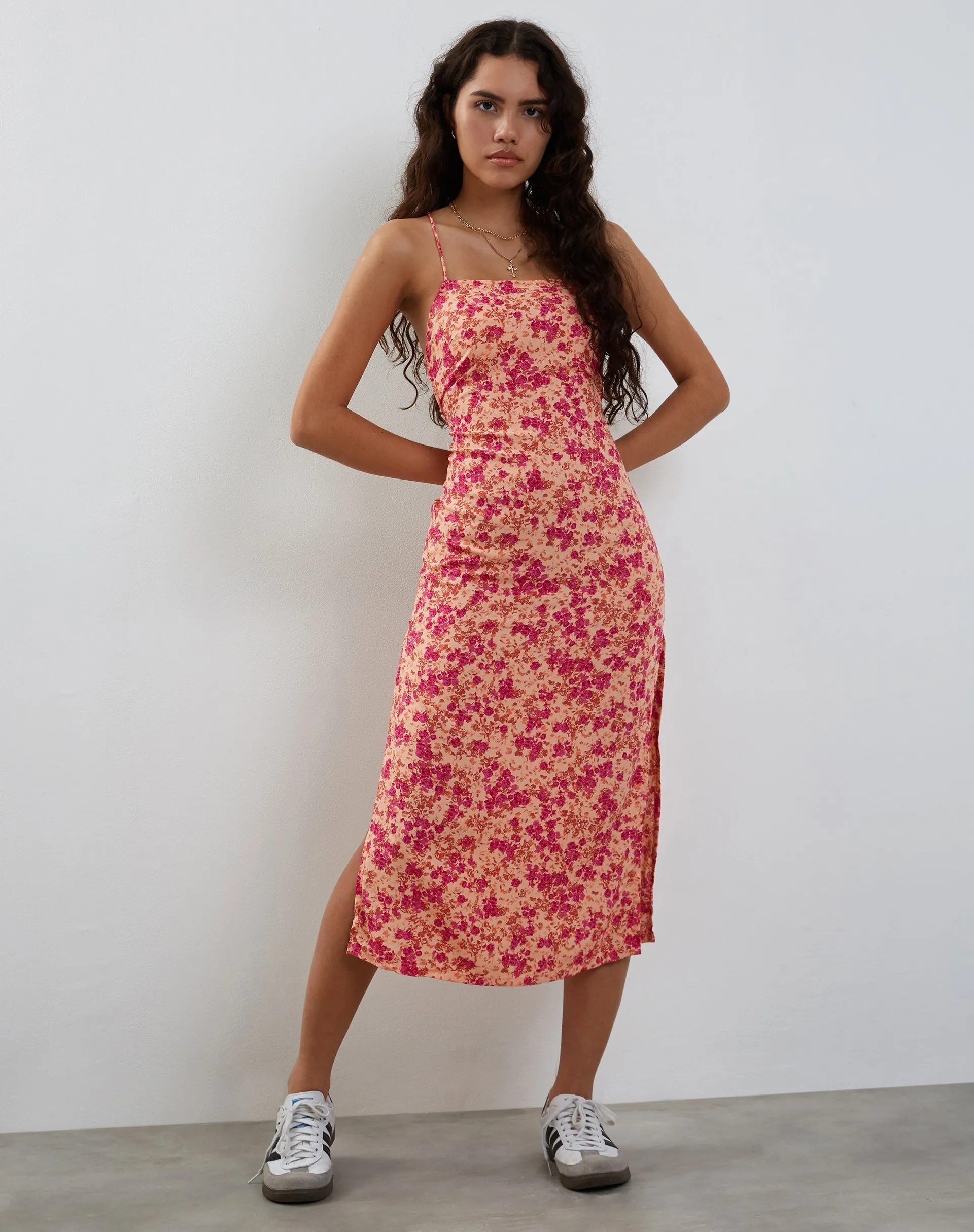 Nosita Midi Dress in Wild Dark Flower Cantaloupe sold by Motel Rocks product image thumbnail 3