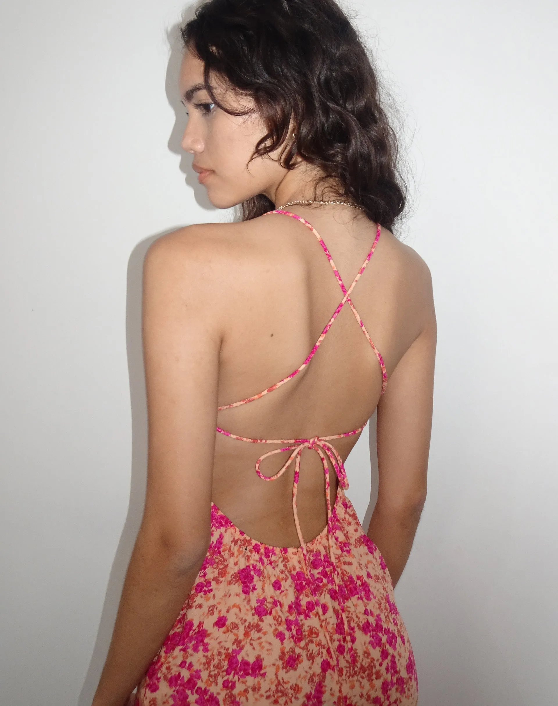 Nosita Midi Dress in Wild Dark Flower Cantaloupe sold by Motel Rocks product image thumbnail 2