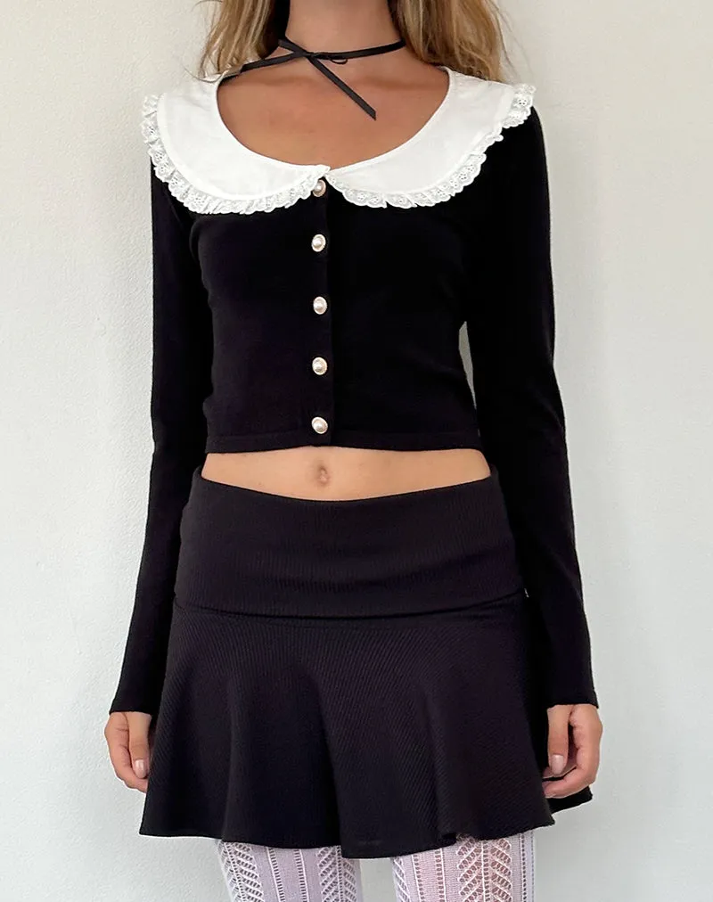 Jodine Knitted Cardigan in Black with White Frill sold by Motel Rocks product image thumbnail 2
