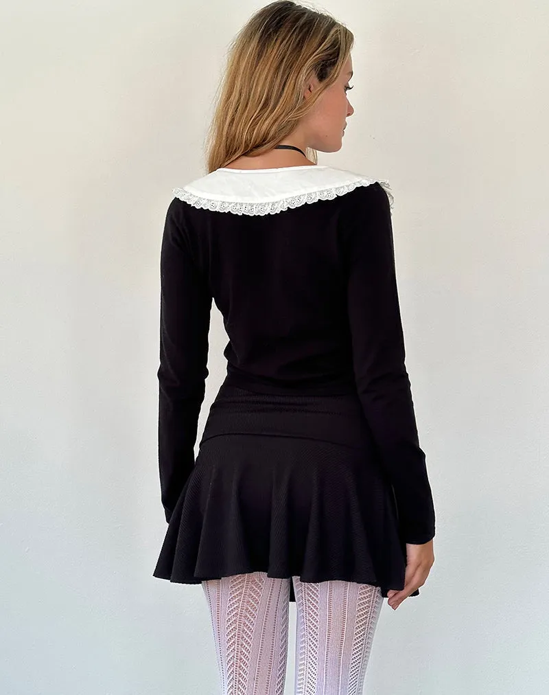 Jodine Knitted Cardigan in Black with White Frill sold by Motel Rocks product image thumbnail 5