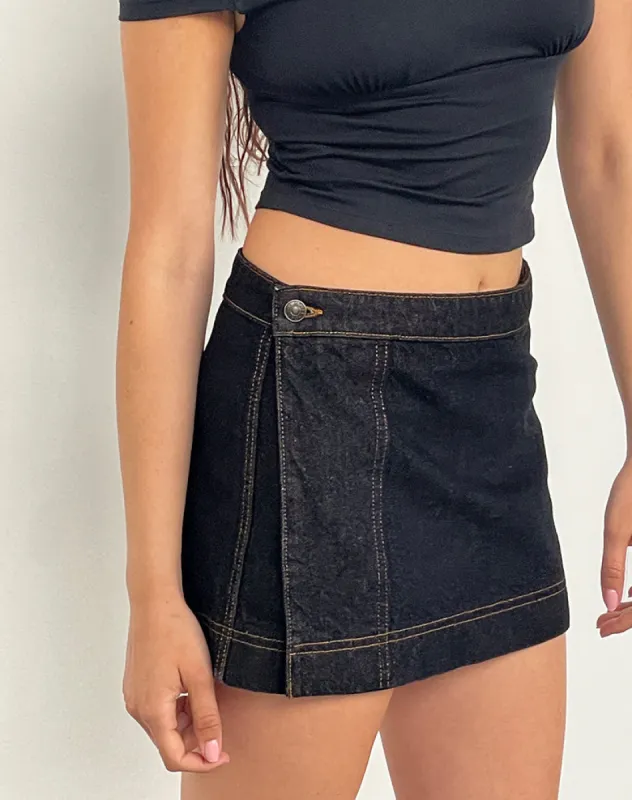 Denim Mini Wrap Skirt in Indigo sold by Motel Rocks