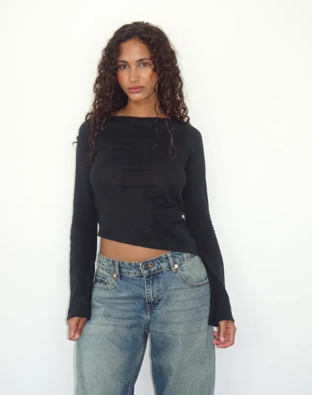 Lunica Long Sleeve Top in Tissue Jersey Black made by Motel Rocks