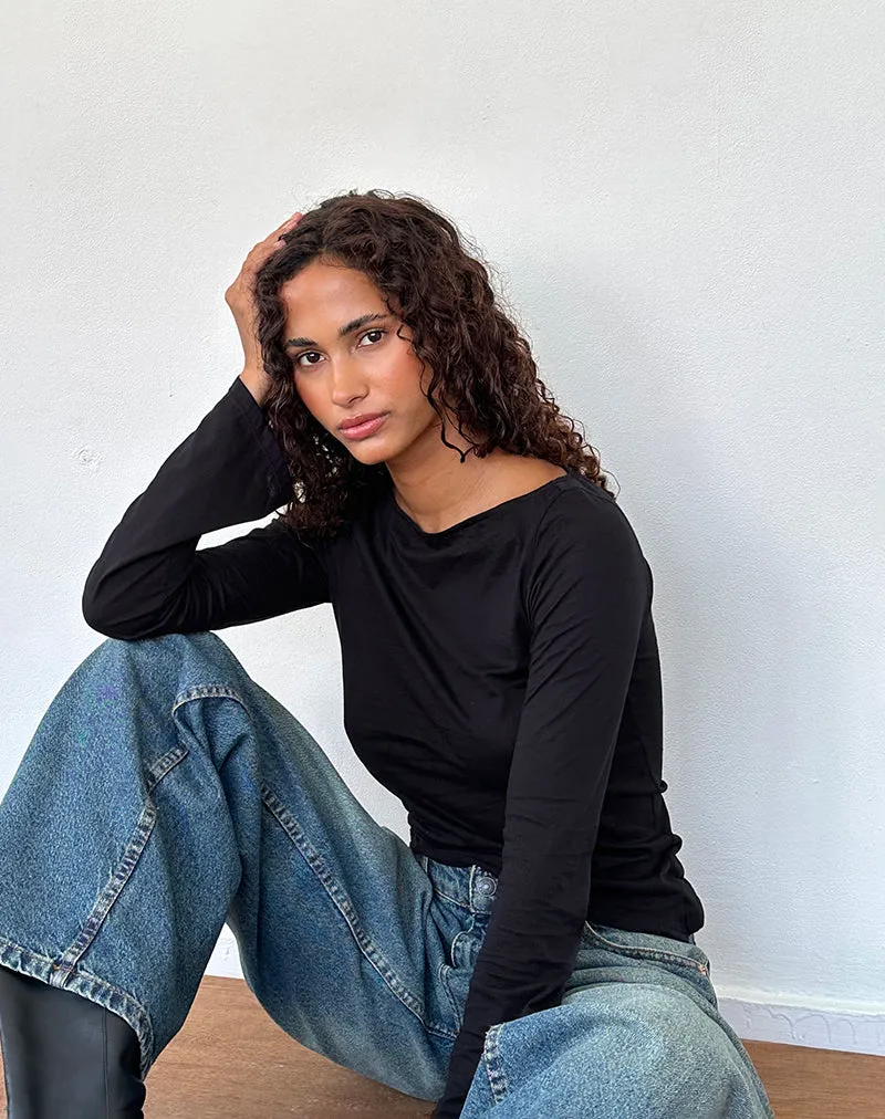 Lunica Long Sleeve Top in Tissue Jersey Black sold by Motel Rocks product image thumbnail 4