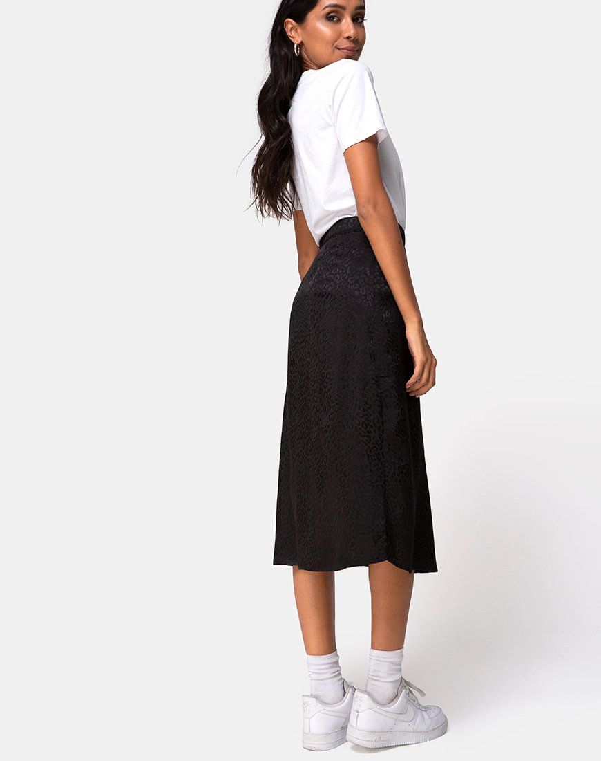 Saika Midi Skirt in Satin Cheetah Black sold by Motel Rocks product image thumbnail 4