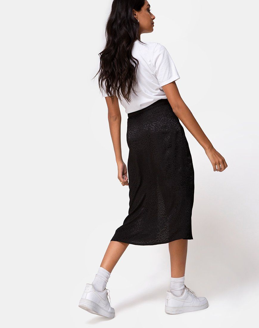 Saika Midi Skirt in Satin Cheetah Black sold by Motel Rocks product image thumbnail 2