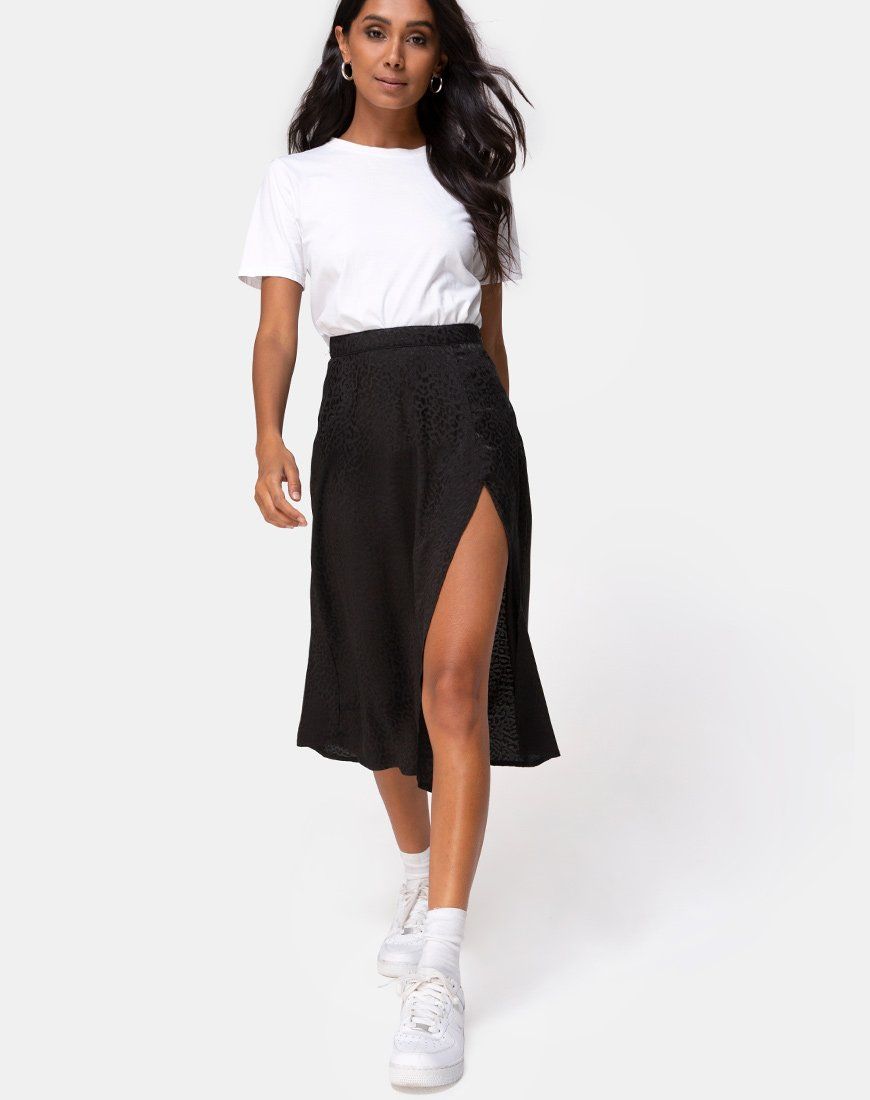 Saika Midi Skirt in Satin Cheetah Black sold by Motel Rocks product image thumbnail 3