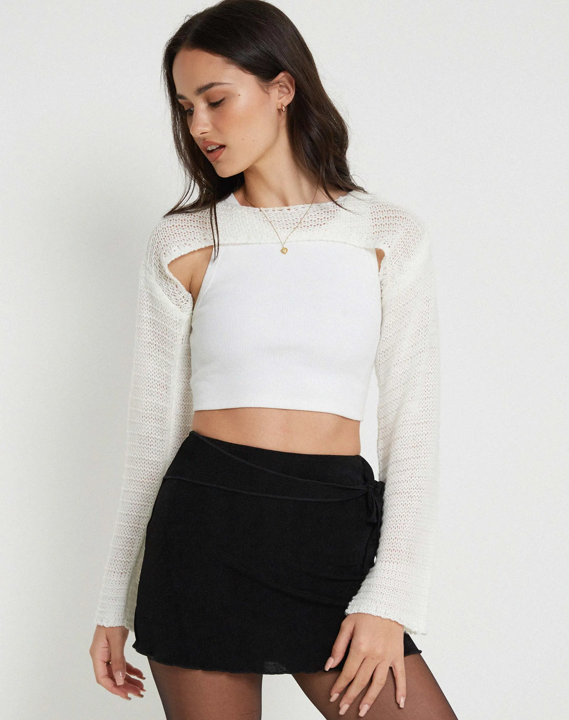 Hantaro Bolero Top in Ivory sold by Motel Rocks