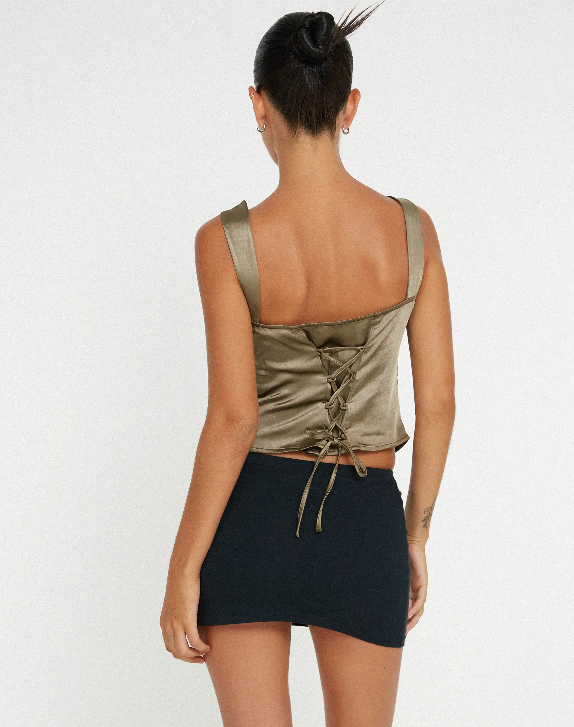 Kanaya Top in Satin Dark Olive sold by Motel Rocks product image thumbnail 2