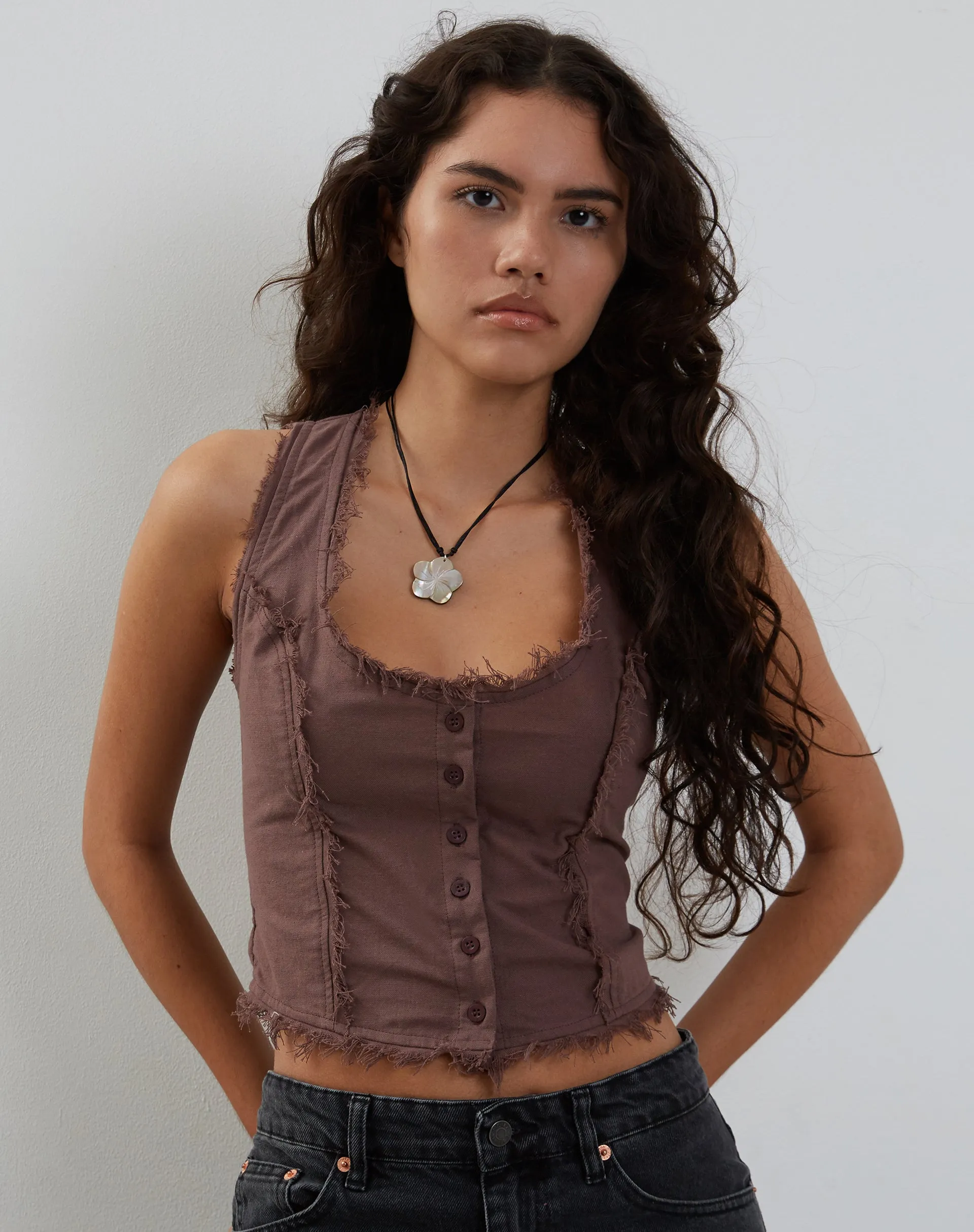 Ayara Button Up Cami Top in Deep Taupe sold by Motel Rocks