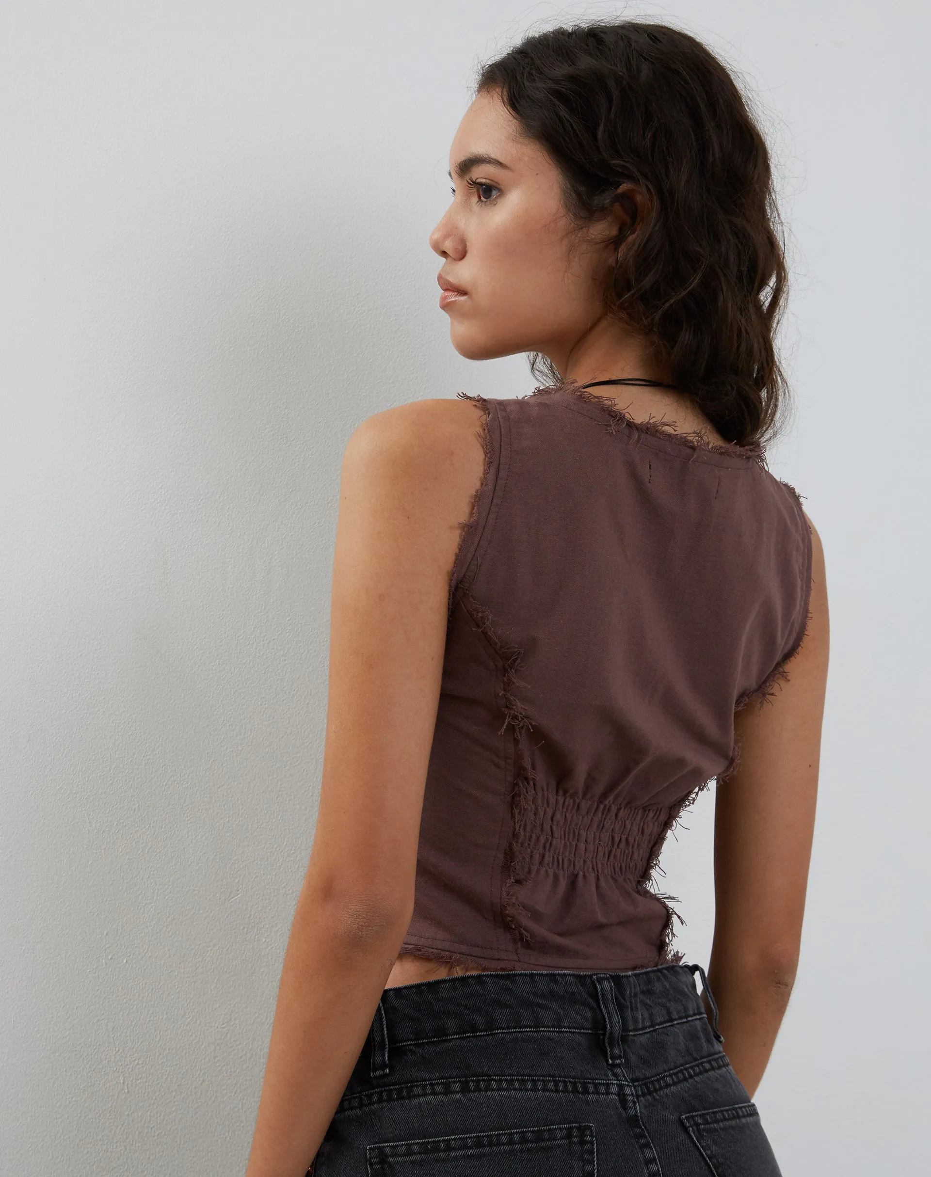 Ayara Button Up Cami Top in Deep Taupe sold by Motel Rocks product image thumbnail 3