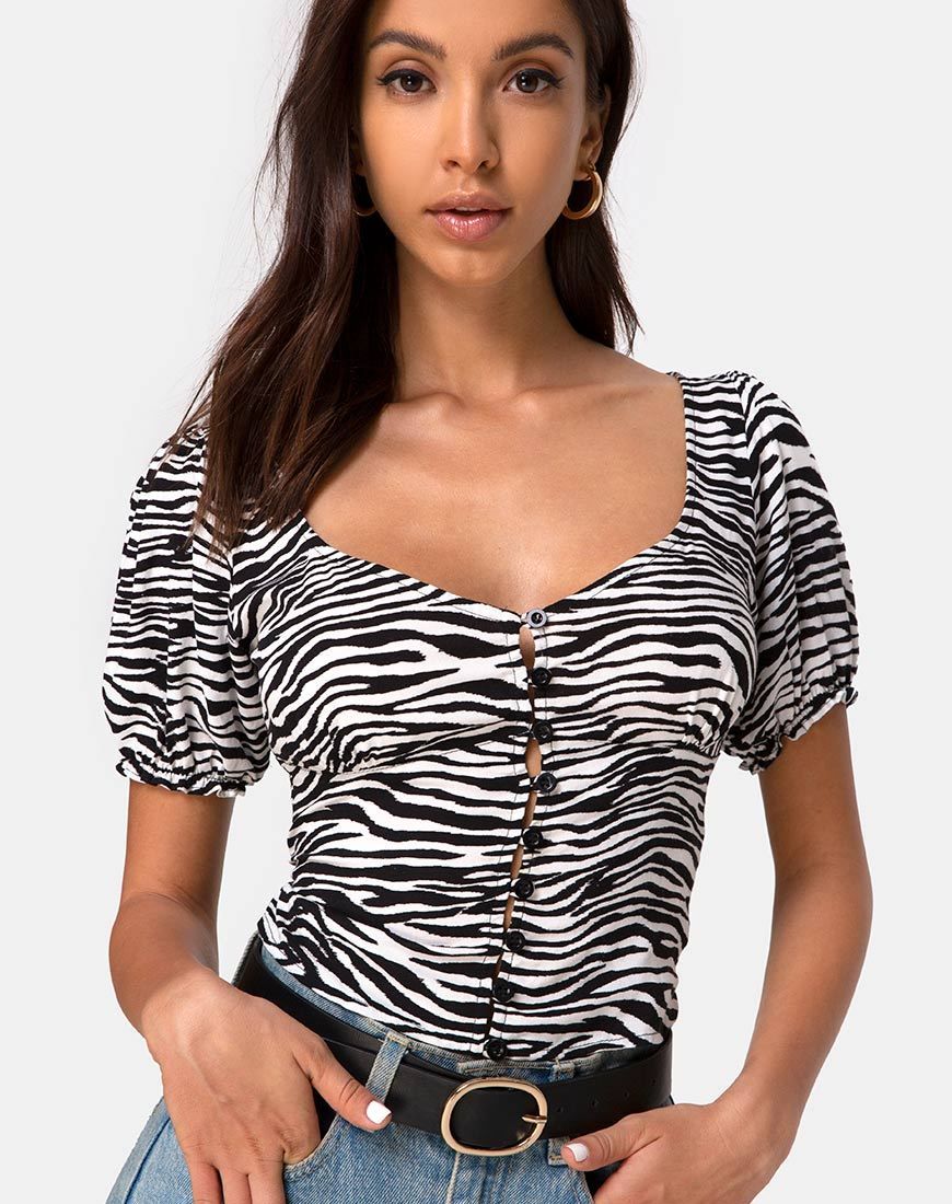 Monda Crop Top in Classic Zebra sold by Motel Rocks