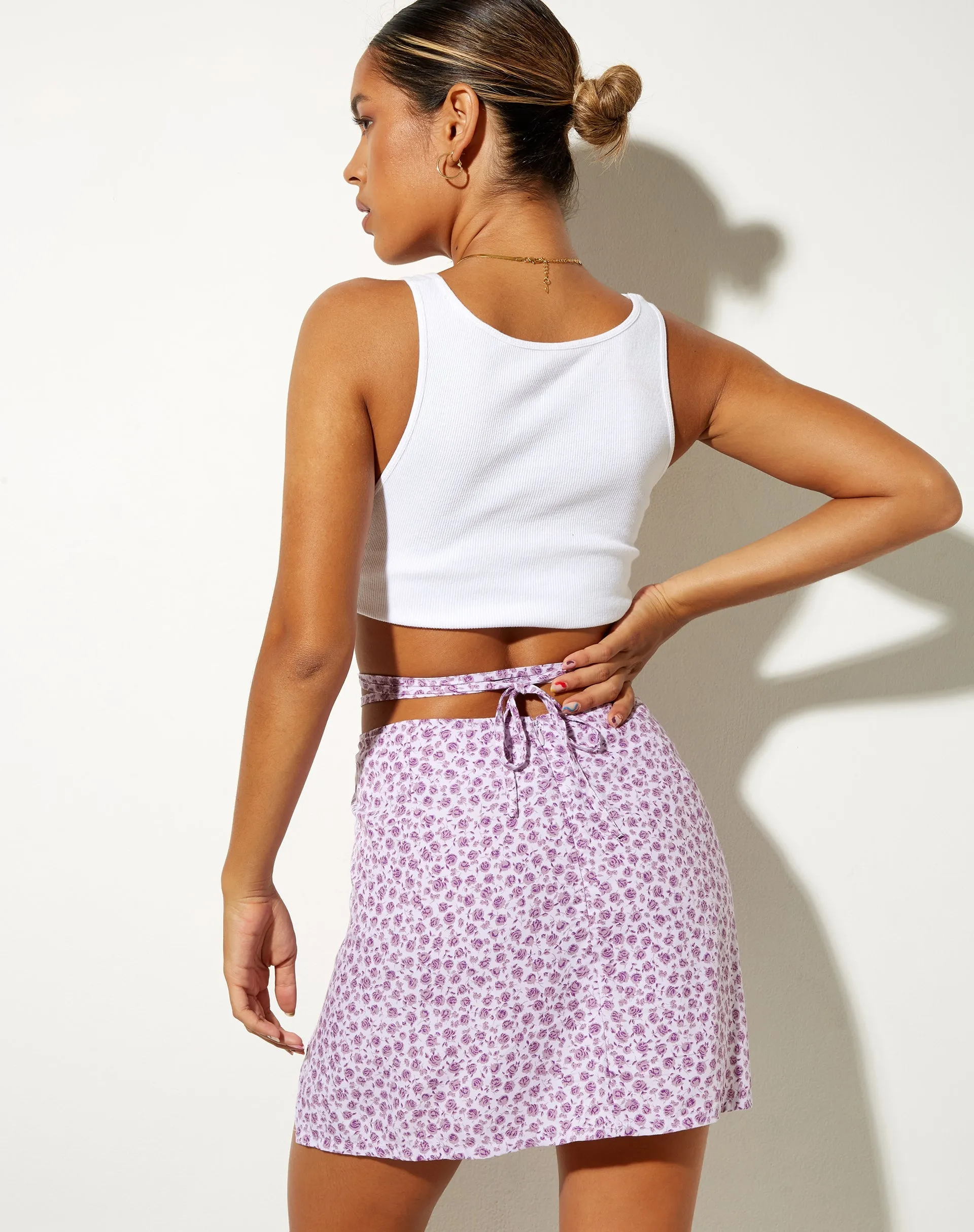 Linor Mini Skirt in Ditsy Rose Lilac sold by Motel Rocks product image thumbnail 2