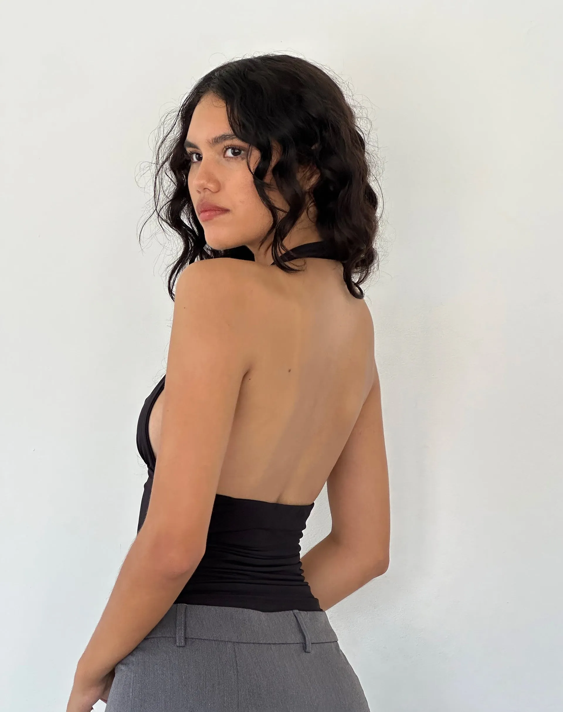 Cosimo Plunge Halterneck Top in Black Slinky sold by Motel Rocks product image thumbnail 4