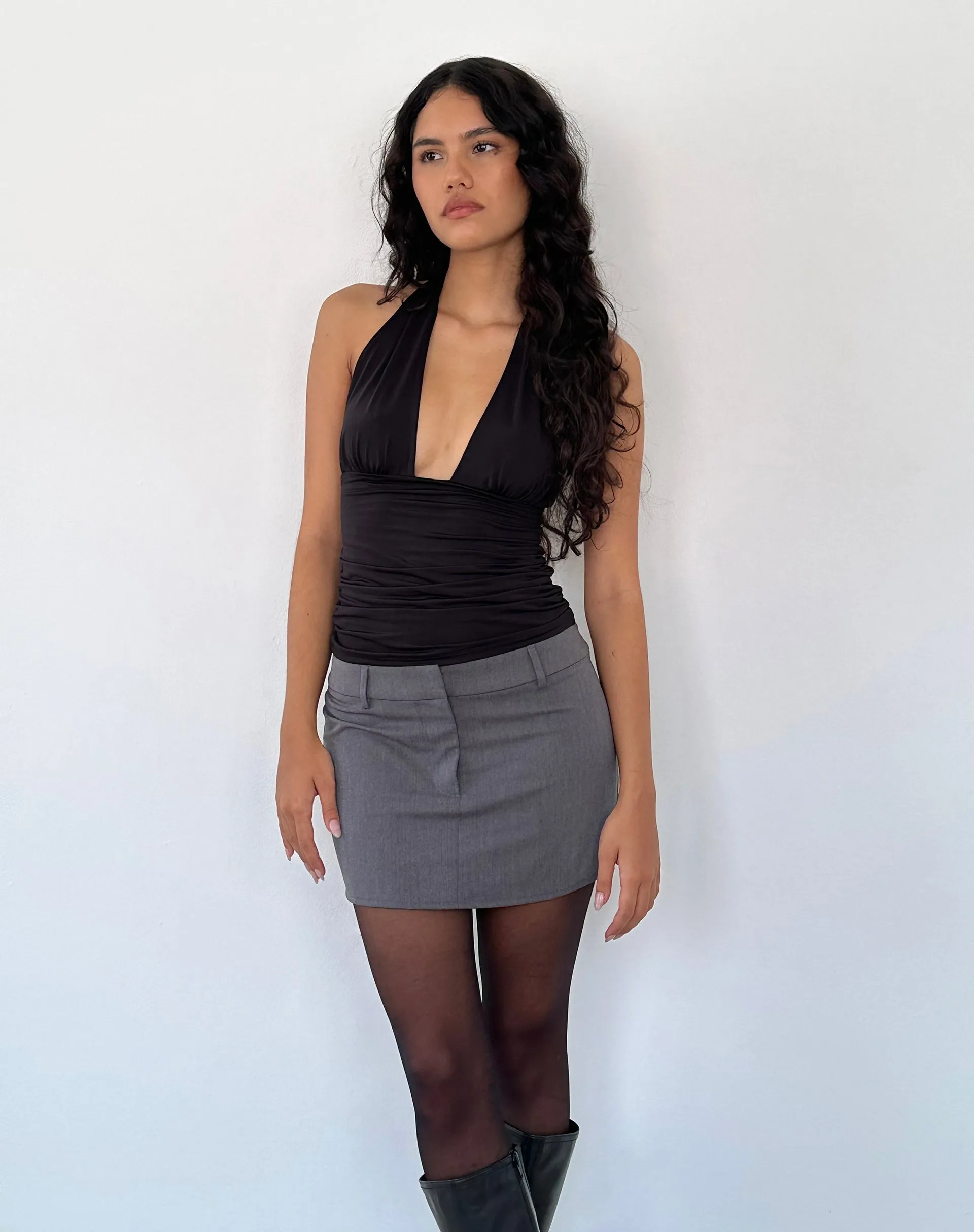 Cosimo Plunge Halterneck Top in Black Slinky sold by Motel Rocks product image thumbnail 3