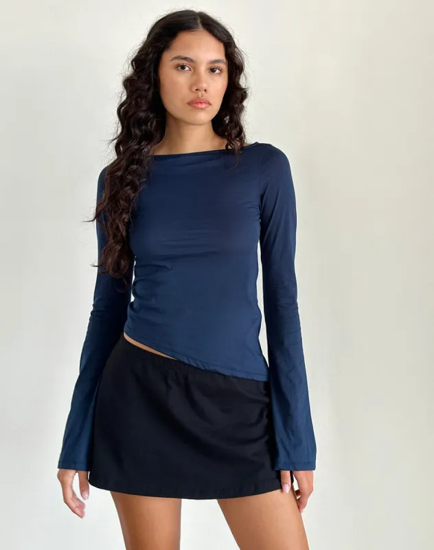 Lunica Long Sleeve Top in Tissue Jersey Navy sold by Motel Rocks