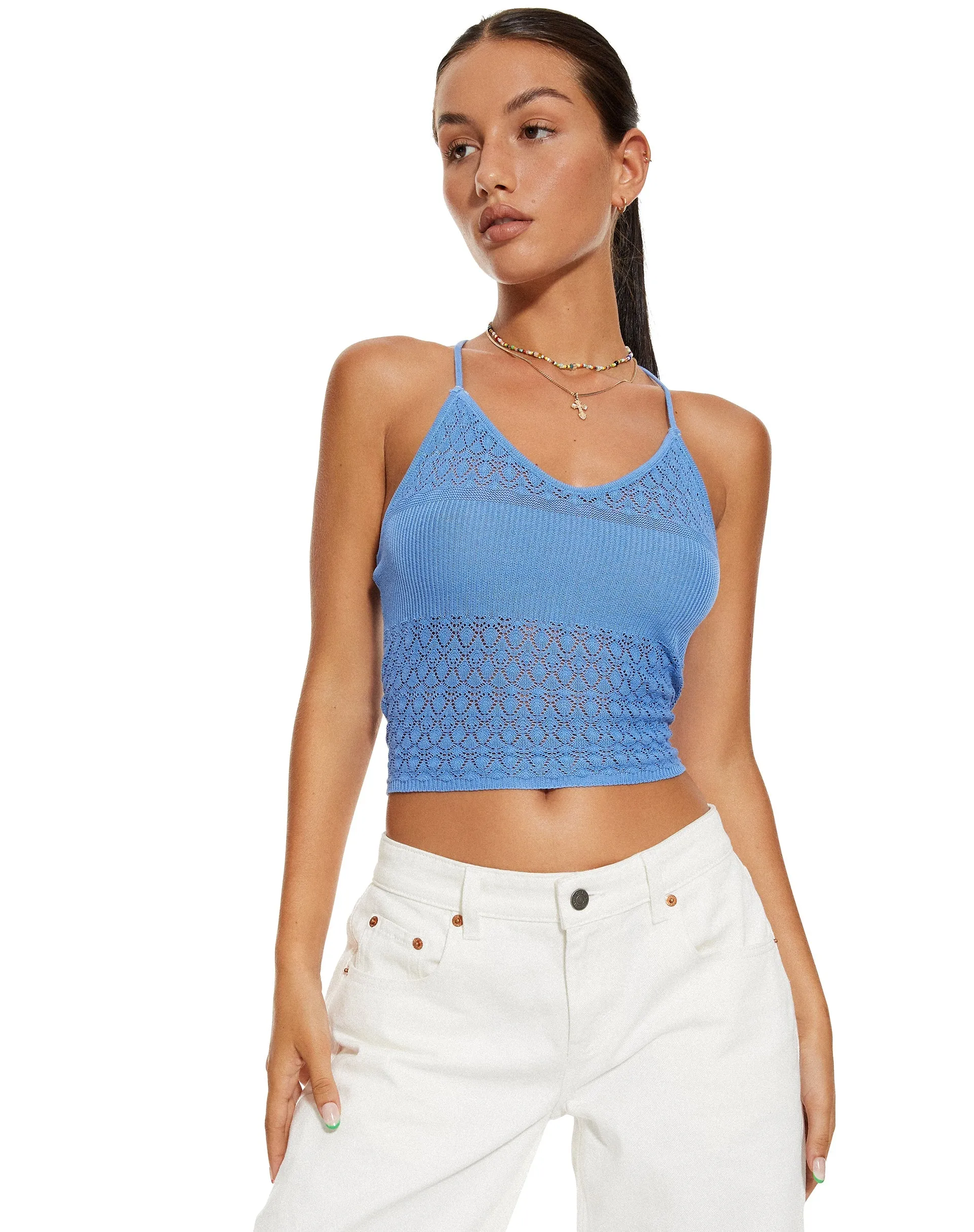 MOTEL X BARBARA Roe Crop Top in Blue sold by Motel Rocks product image thumbnail 3