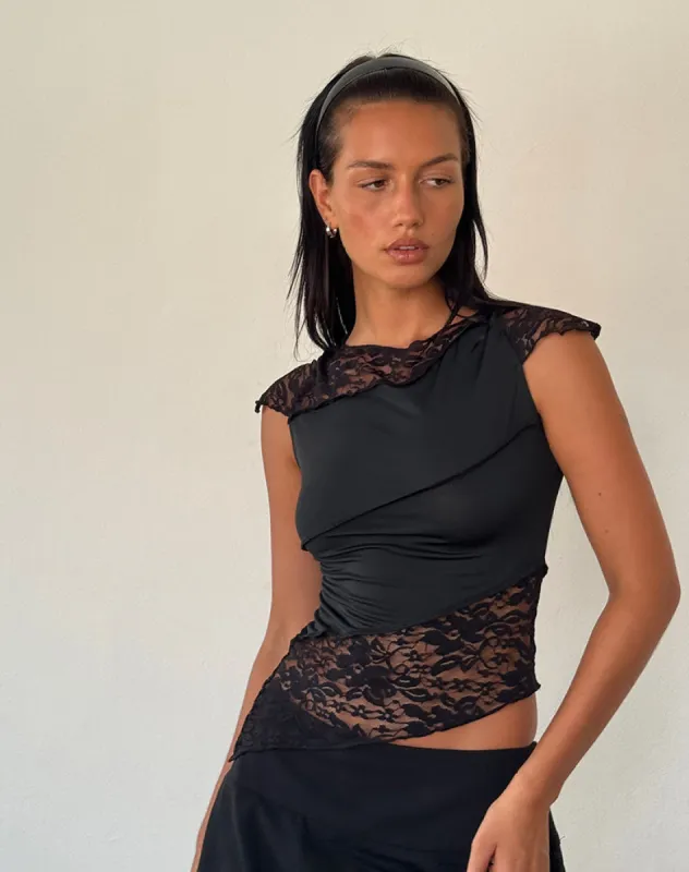Weasly Lace Top in Slinky Black sold by Motel Rocks