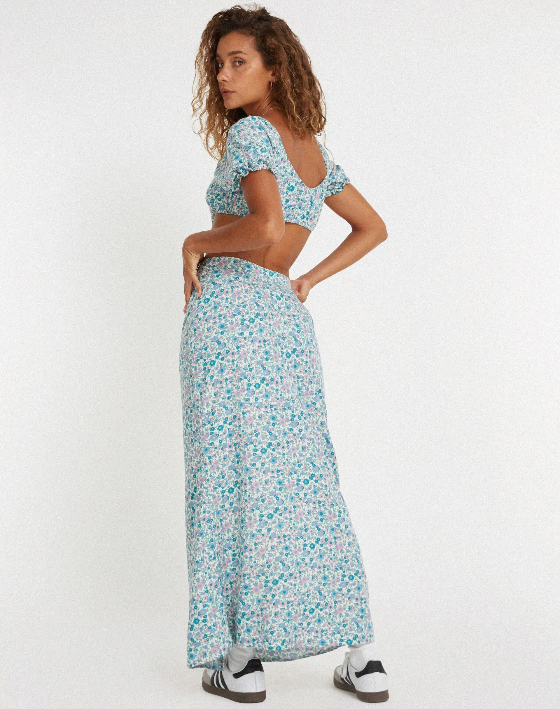 Rima Midi Skirt in Flower Power Blue sold by Motel Rocks product image thumbnail 4