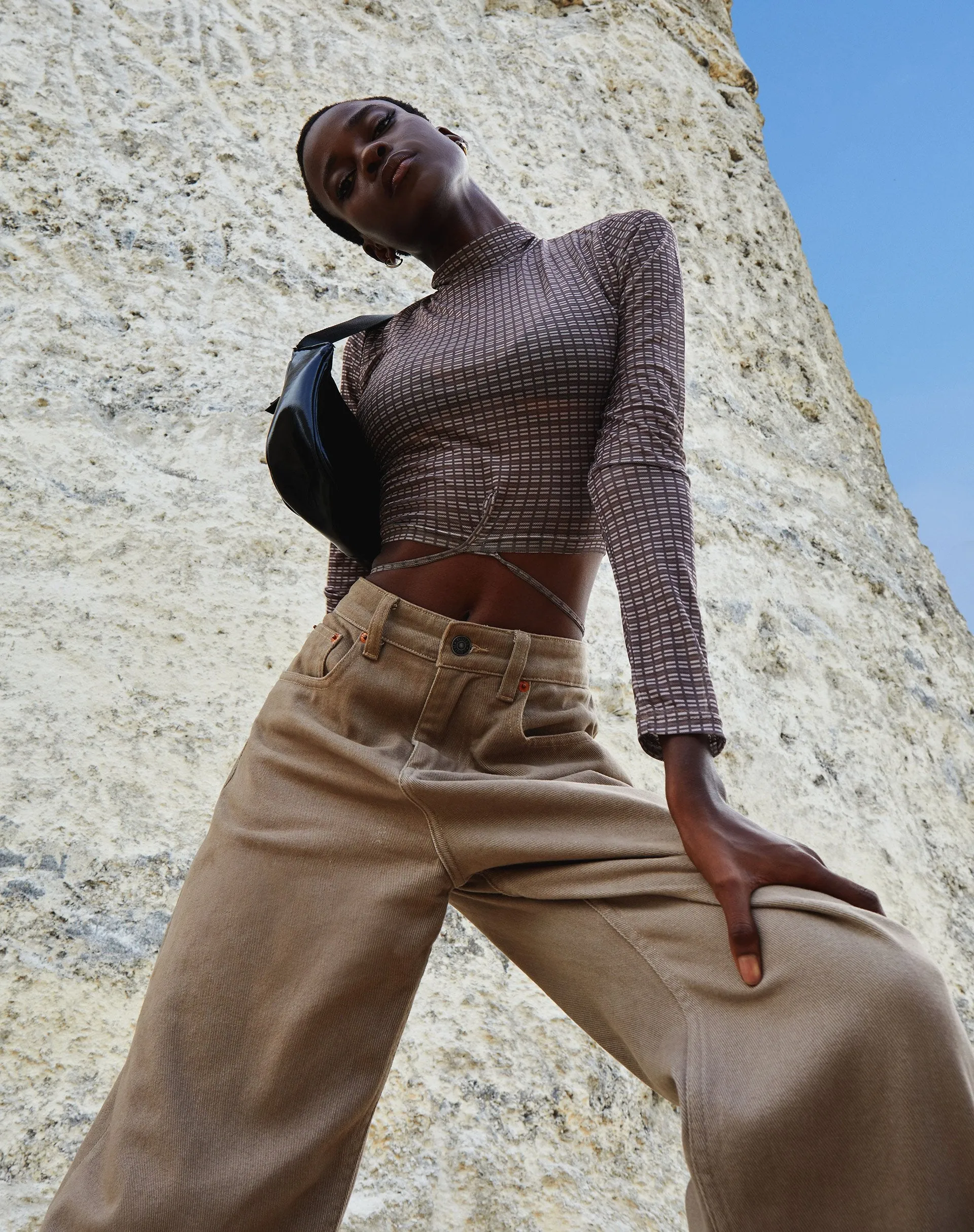 Sahila Crop Top in Mini Check Chocolate sold by Motel Rocks product image thumbnail 2