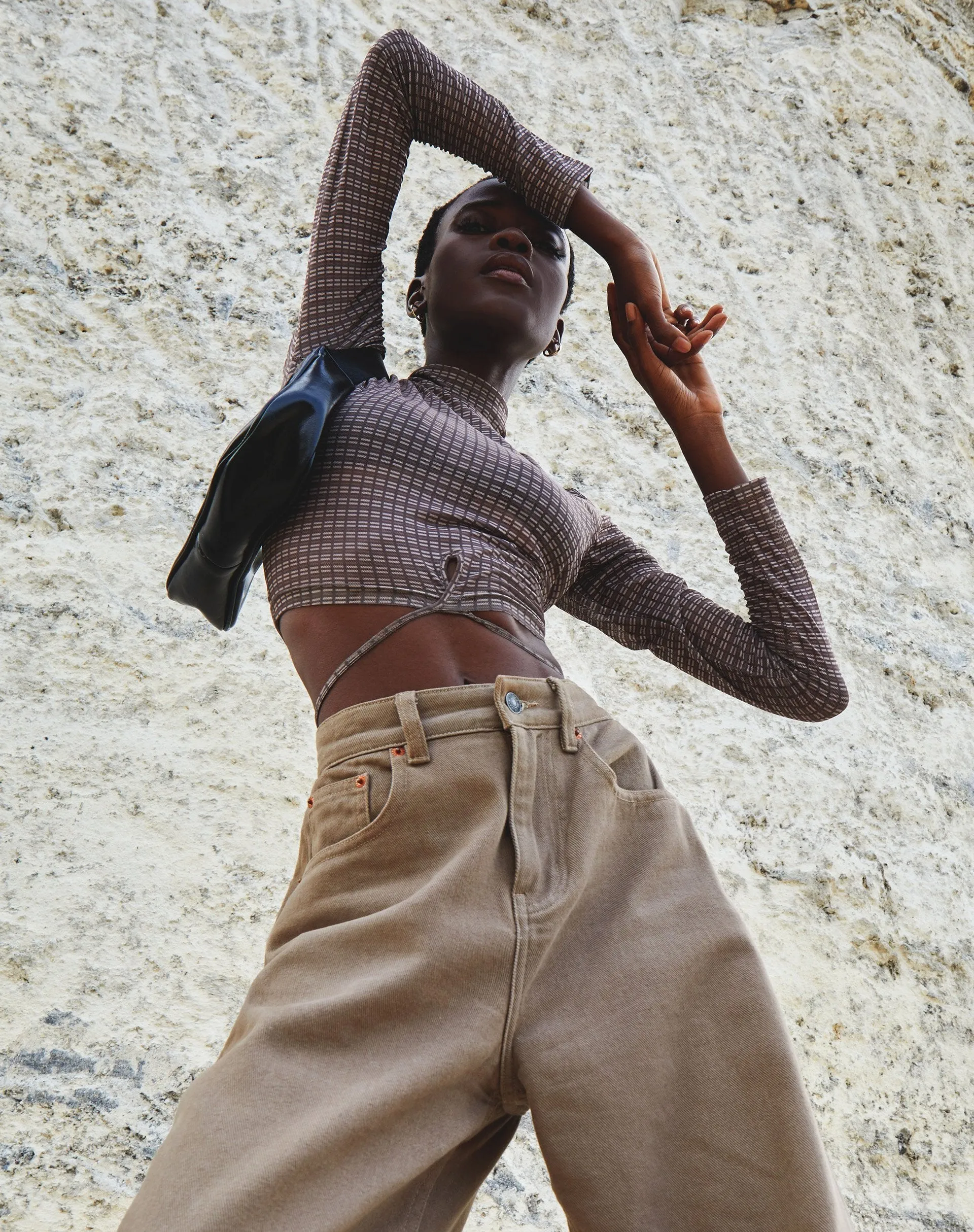 Sahila Crop Top in Mini Check Chocolate sold by Motel Rocks