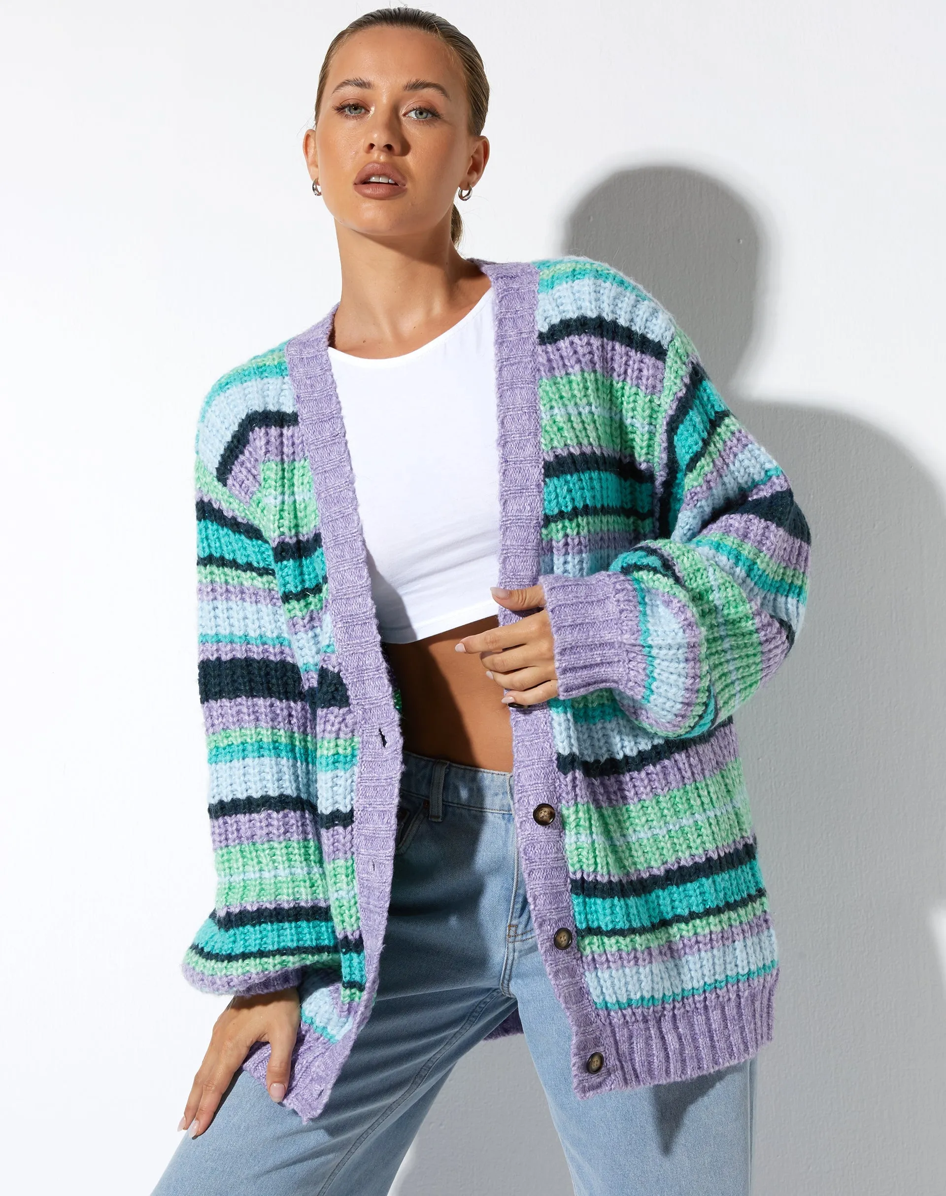 Uriela Cardi in Stripe Purple sold by Motel Rocks product image thumbnail 4