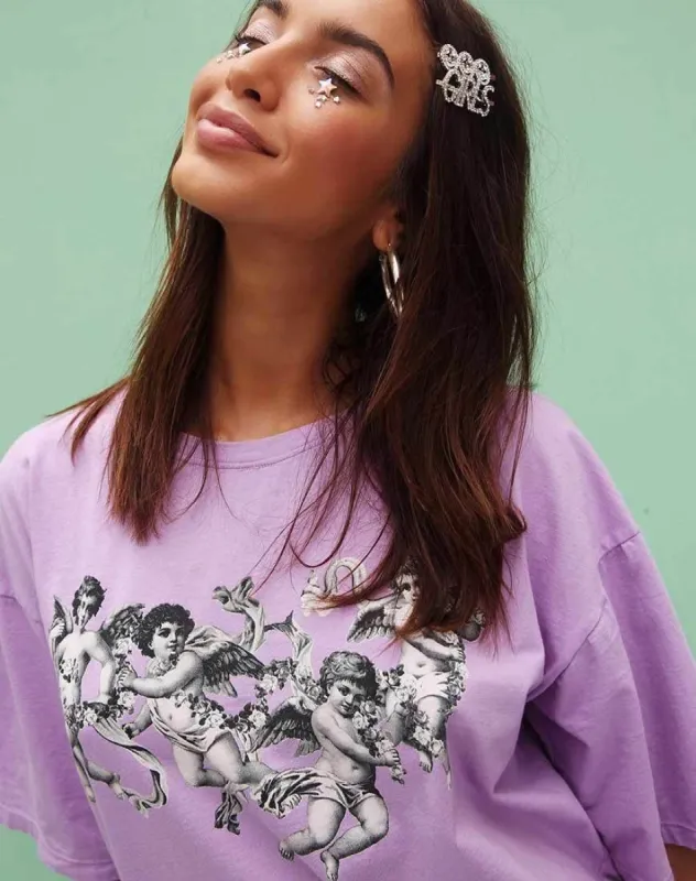 Sunny Kiss Tee in Lilac Cherub sold by Motel Rocks