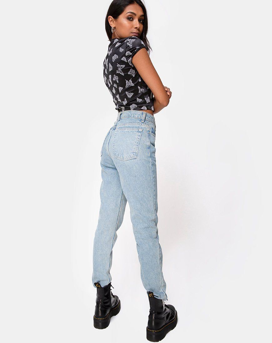 Jakina Crop Top in Black Butterfly Flock sold by Motel Rocks product image thumbnail 4